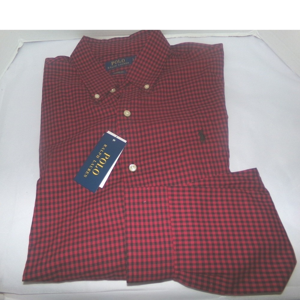 POLO RALPH LAUREN MENS SZ LRG RED CHECK L/S BUTTON UP SHIRT NWT